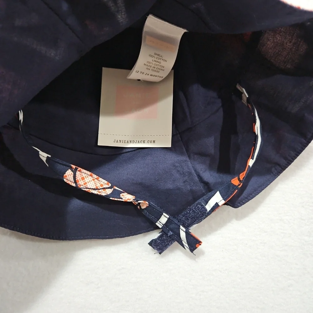 Janie and Jack Navy Orange Tulips Sun Hat Spring Summer Cotton Size 12-24 Months